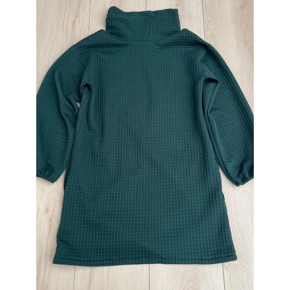 Max Studio Waffle Knit Dark Green Cowl Neck Long Sleeve Mini Dress Size Large - Picture 3 of 16